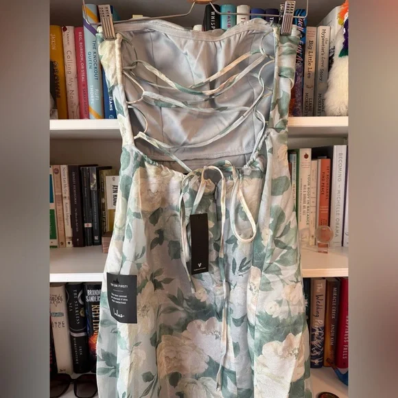 Lulu's Strapless Floral Maxi Dress - Blue and White - Picture 2 of 4